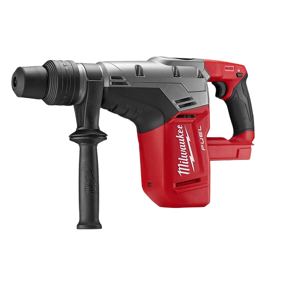 Cordless red and black rotary hammer drill with side handle for heavy-duty home improvement tasks from Milwaukee Power Tools collection