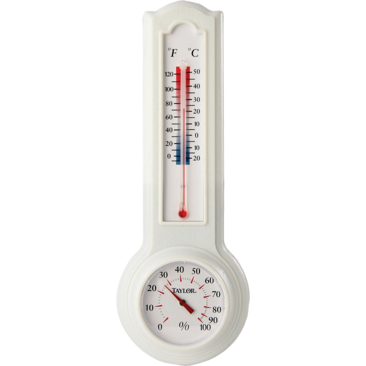 Vertical indoor thermometer and hygrometer with white frame for home, outdoor decor, and weather monitoring under $50 collection