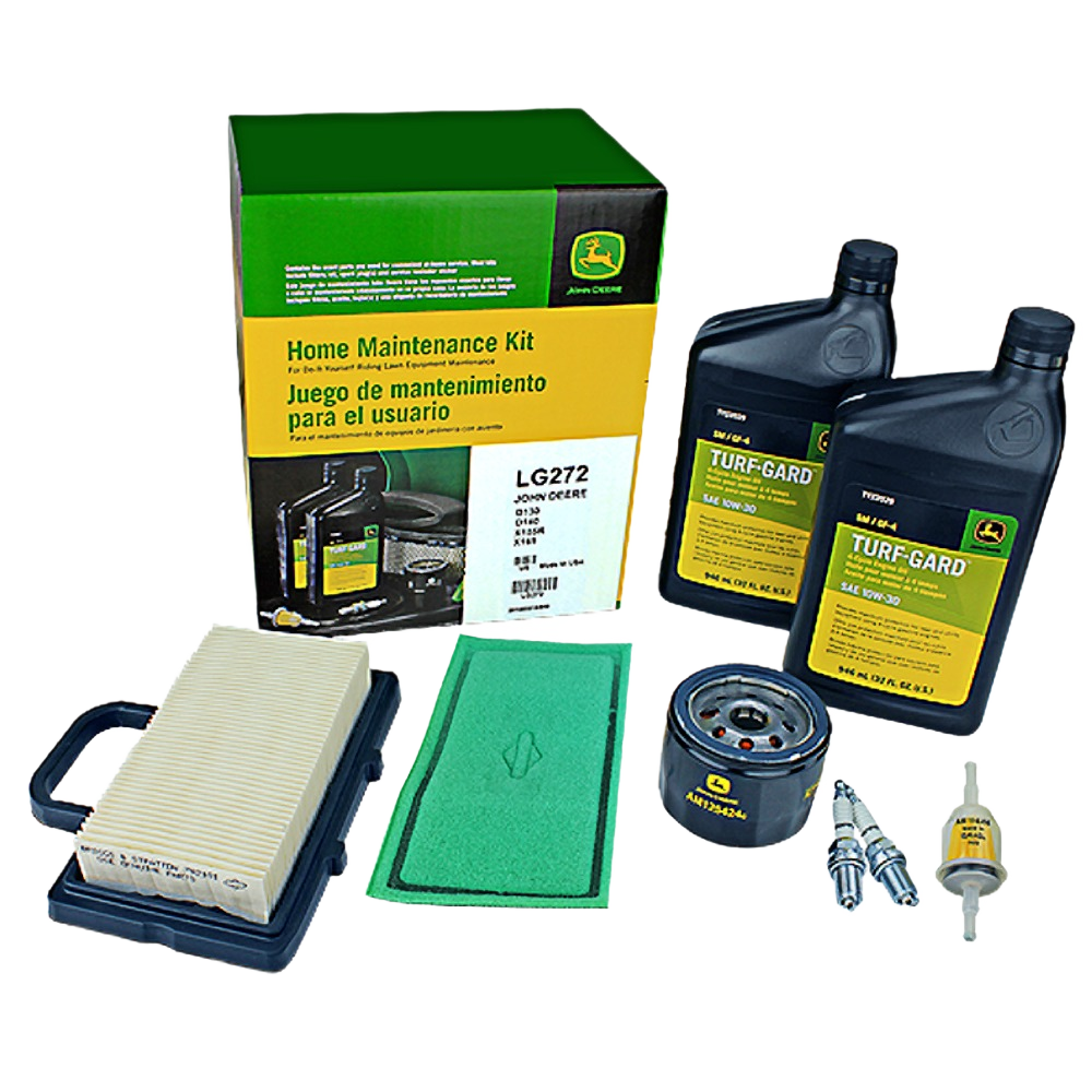 Home maintenance kit including oil, filters, and spark plugs for tools and home improvement tasks