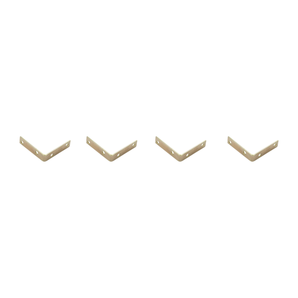 Set of four brass steel corner braces for reinforcing furniture and home improvement projects in building hardware collections