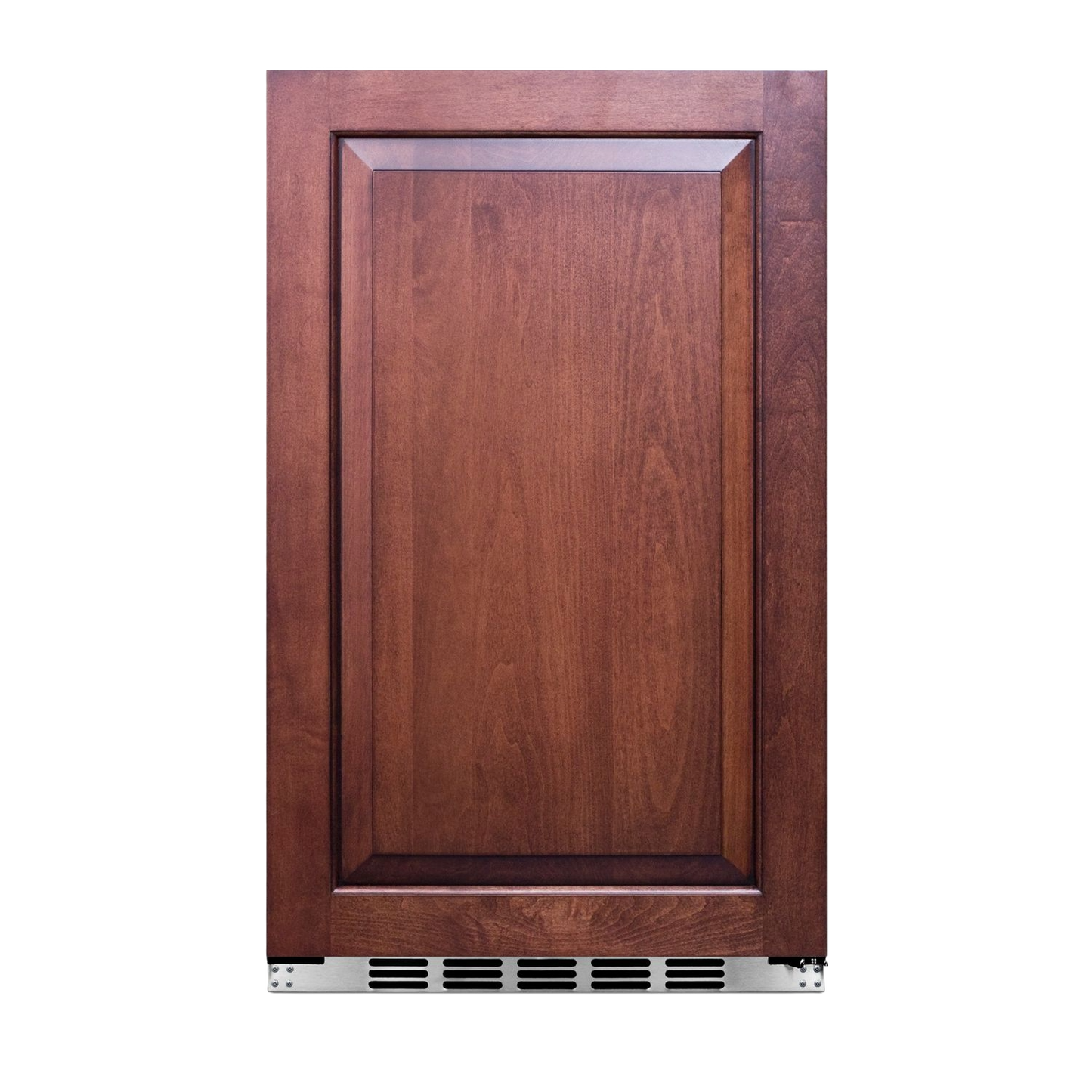 Built-in refrigerator with shallow depth design and wooden panel front, suitable for kitchen and appliances collections