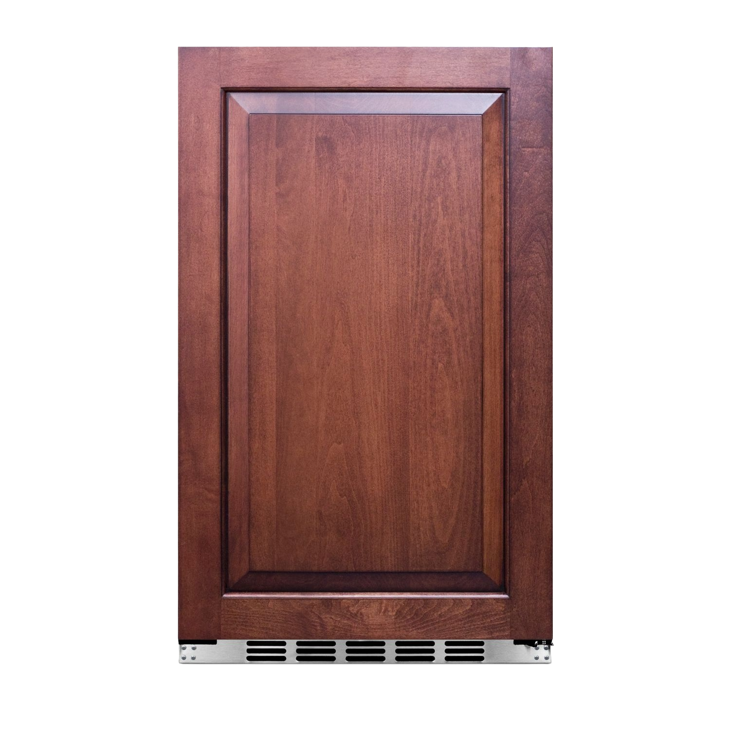 Built-in refrigerator with shallow depth design and wooden panel front, suitable for kitchen and appliances collections
