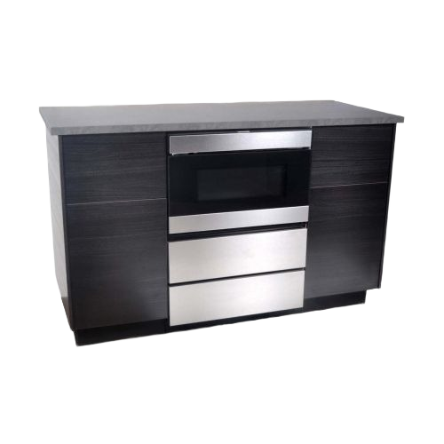 Black wood cabinetry with stainless steel microwave drawer and integrated storage drawers in kitchen appliances collections