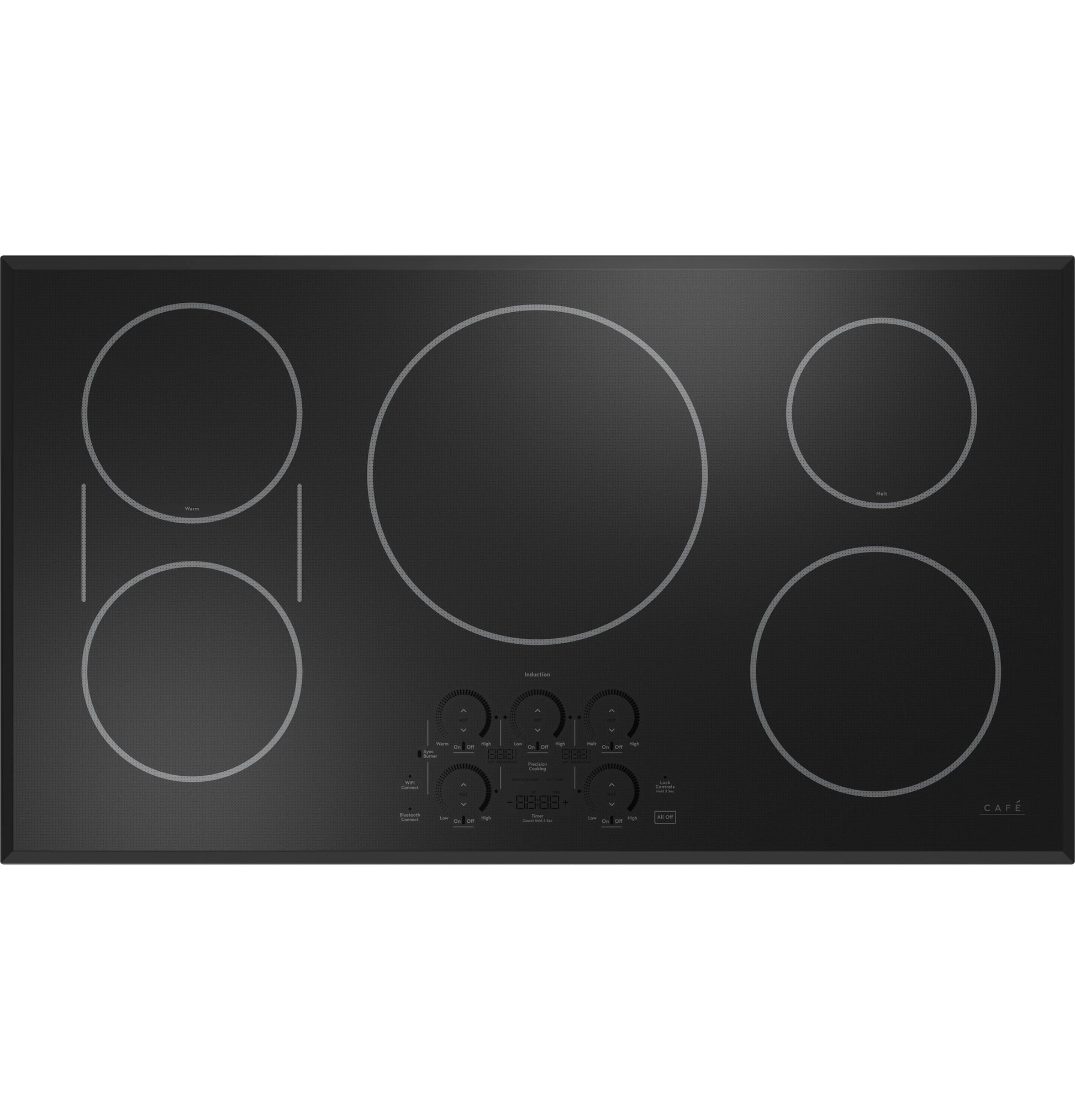 Black glass induction cooktop with five cooking zones and touch controls in Kitchen & Kitchenware collection