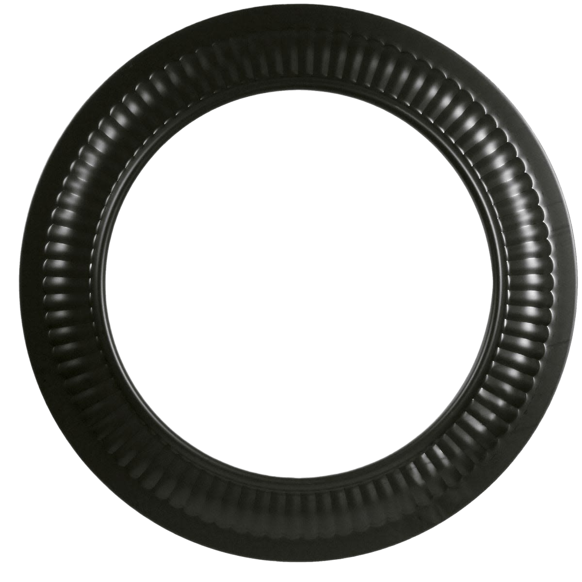 Black 24 gauge metal stove pipe collar with ribbed design for home improvement and heating appliance installation
