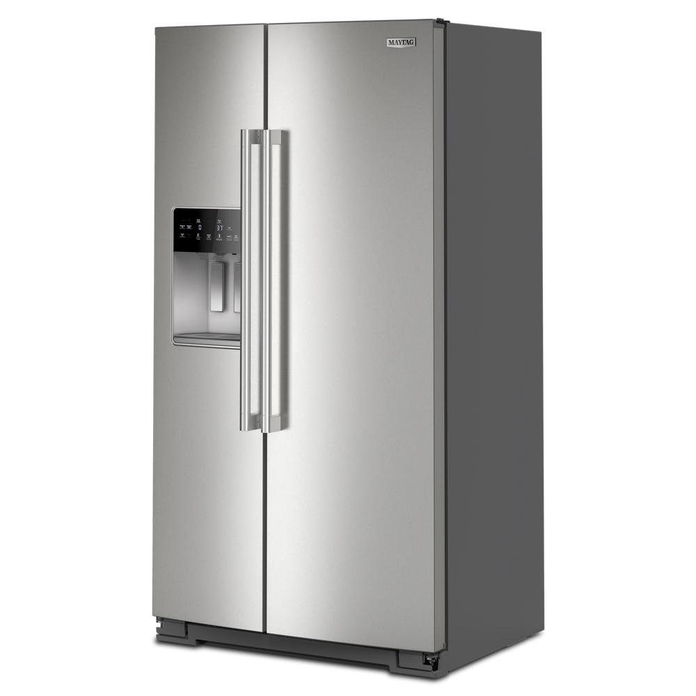 36-inch wide stainless steel side-by-side refrigerator with water dispenser and digital controls from Appliances collection
