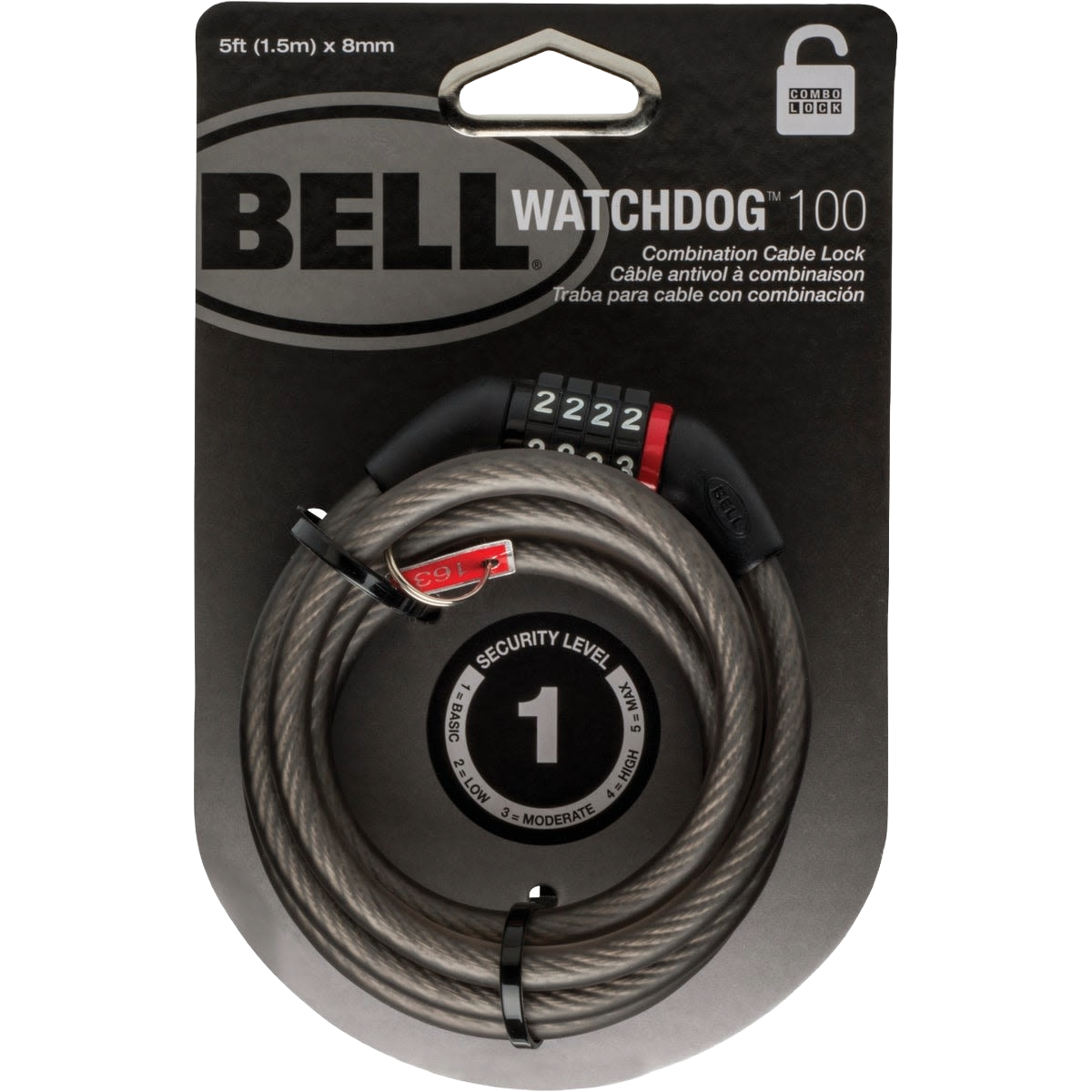 Coiled steel combination cable lock with preset code and security level 1 for bicycles and accessories under $50.