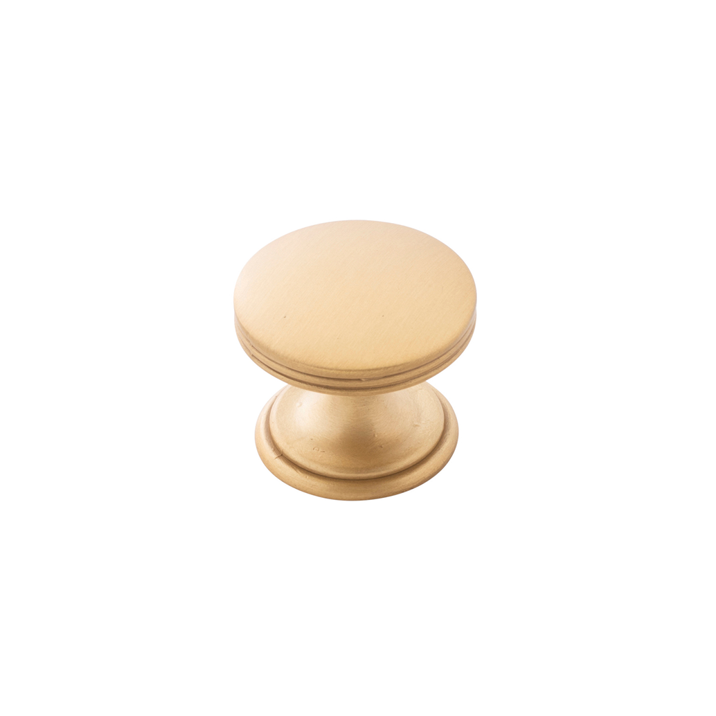 Brushed golden brass cabinet knob with vintage American diner style for furniture hardware and home improvement collections under $50