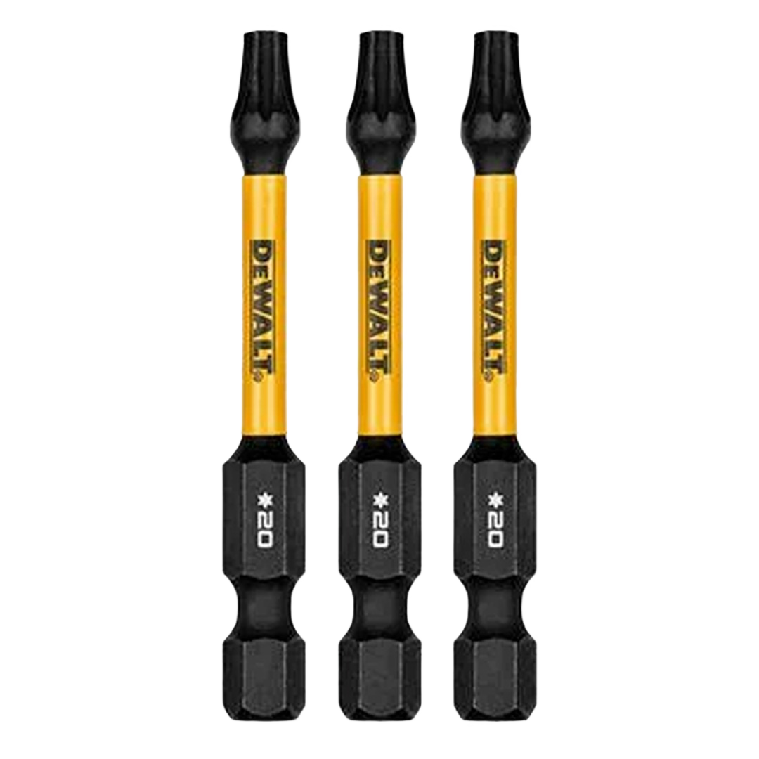 Set of three yellow and black T20 impact drill bits designed for durability in power tool accessories and home improvement tasks
