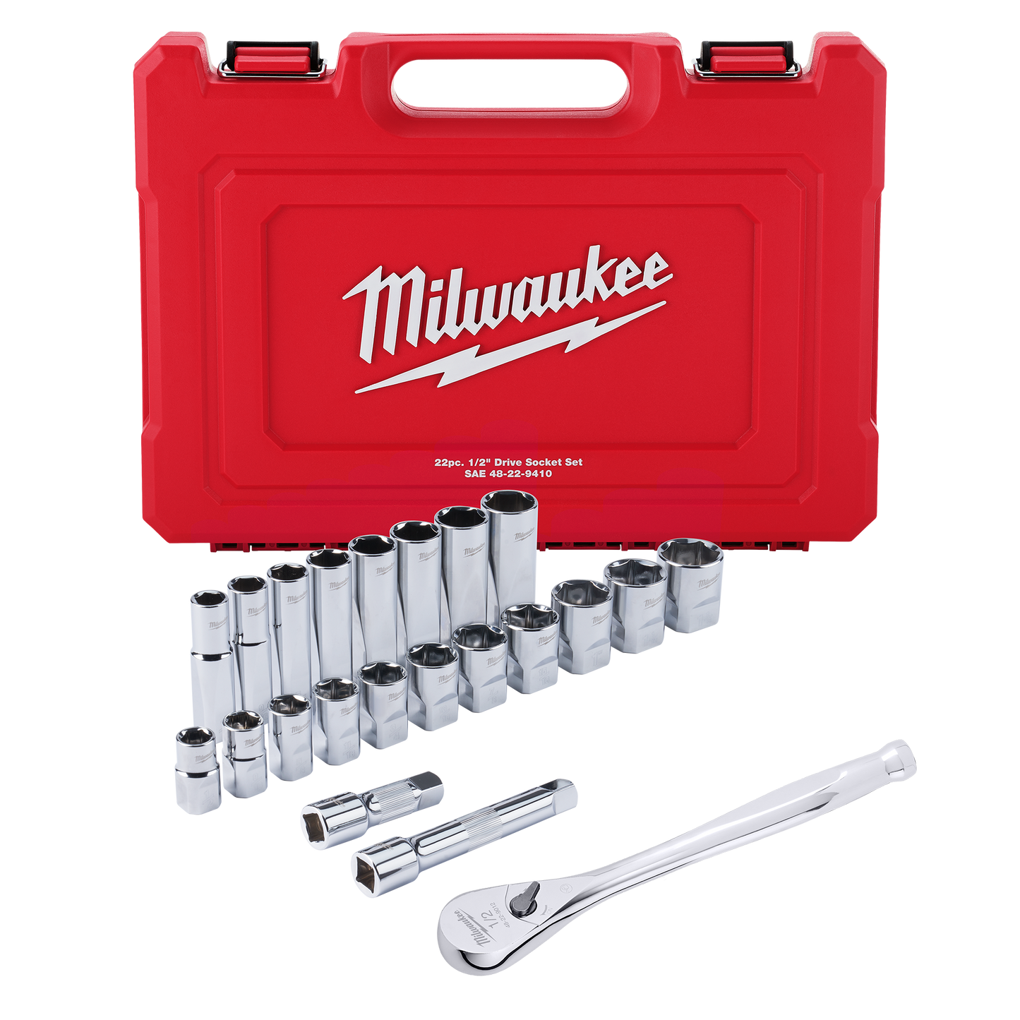 Milwaukee 22 pc 1/2" Drive SAE Ratchet and Socket Set with FOUR FLAT™ Sides