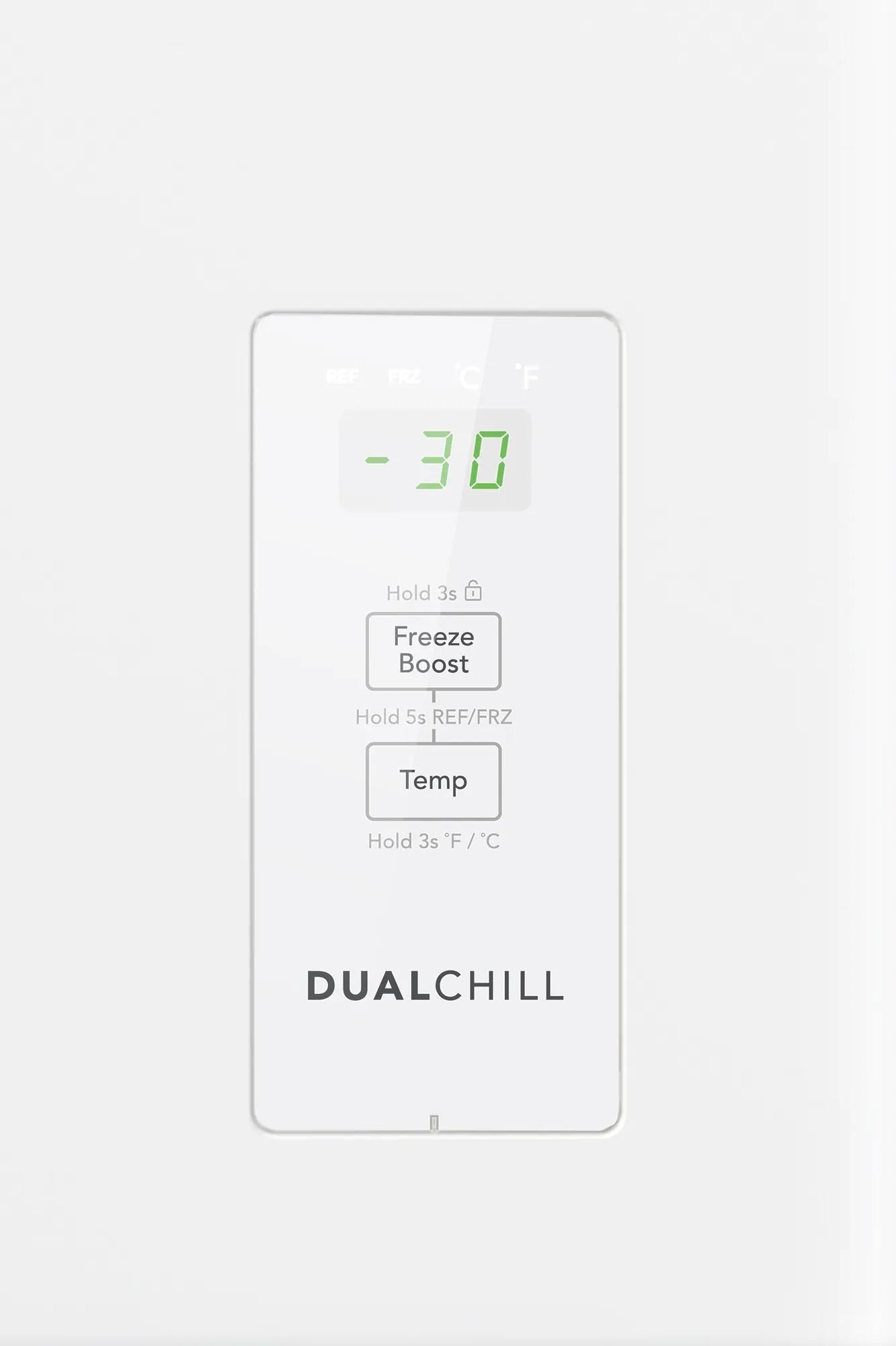 Digital temperature control panel for a freezer featuring Freeze Boost and temperature settings, ideal for kitchen appliances and freezers in the Freezers & Ice Makers collection.