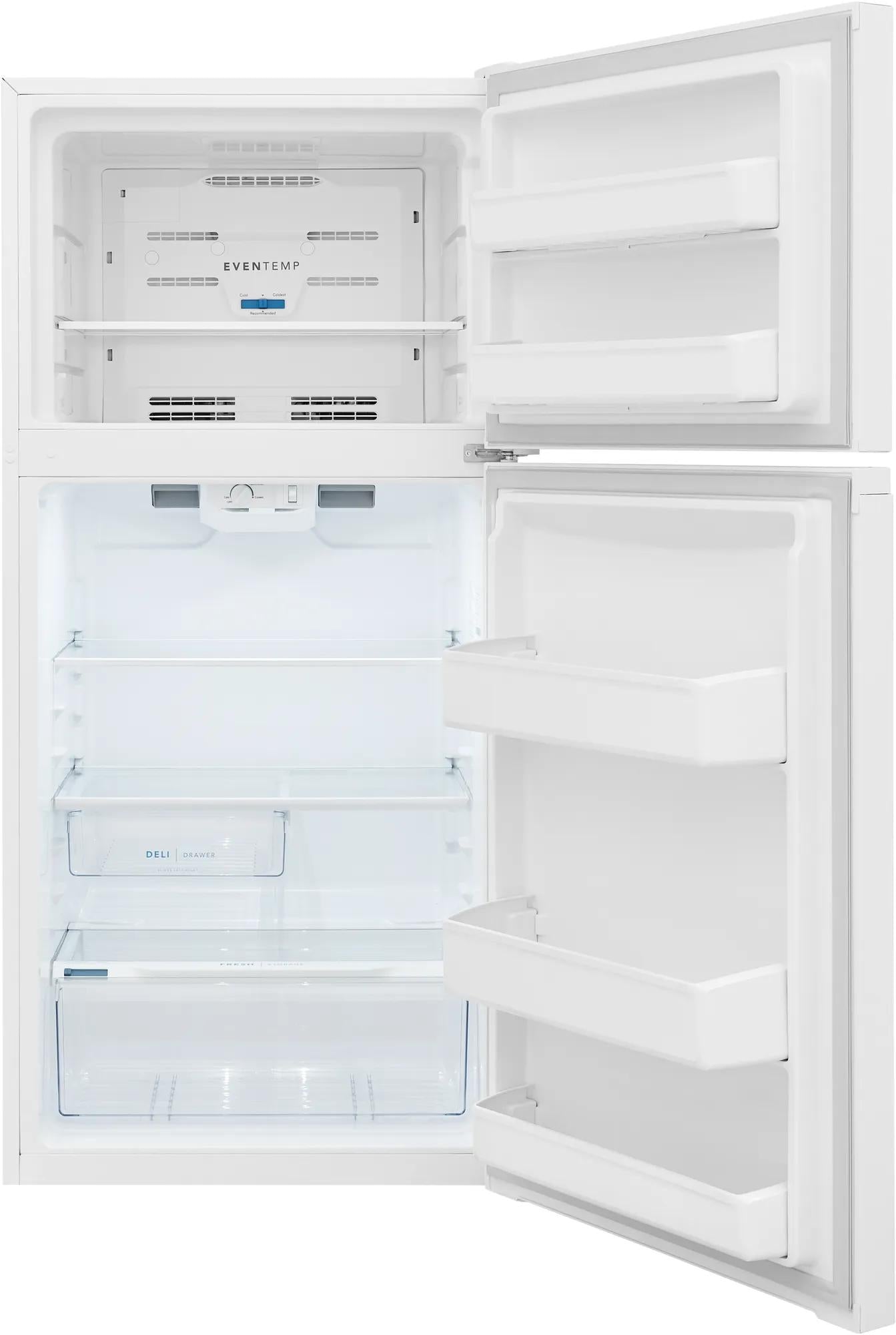 White top freezer refrigerator with adjustable shelves and clear crisper drawer from Appliances collection