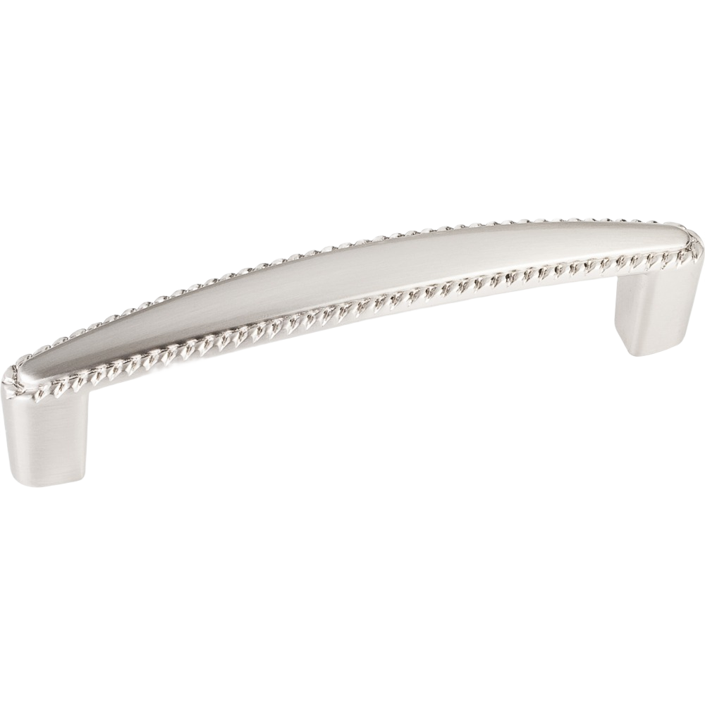 Satin nickel cabinet pull with decorative edge, designed for furniture accessories in hardware and home improvement collections.