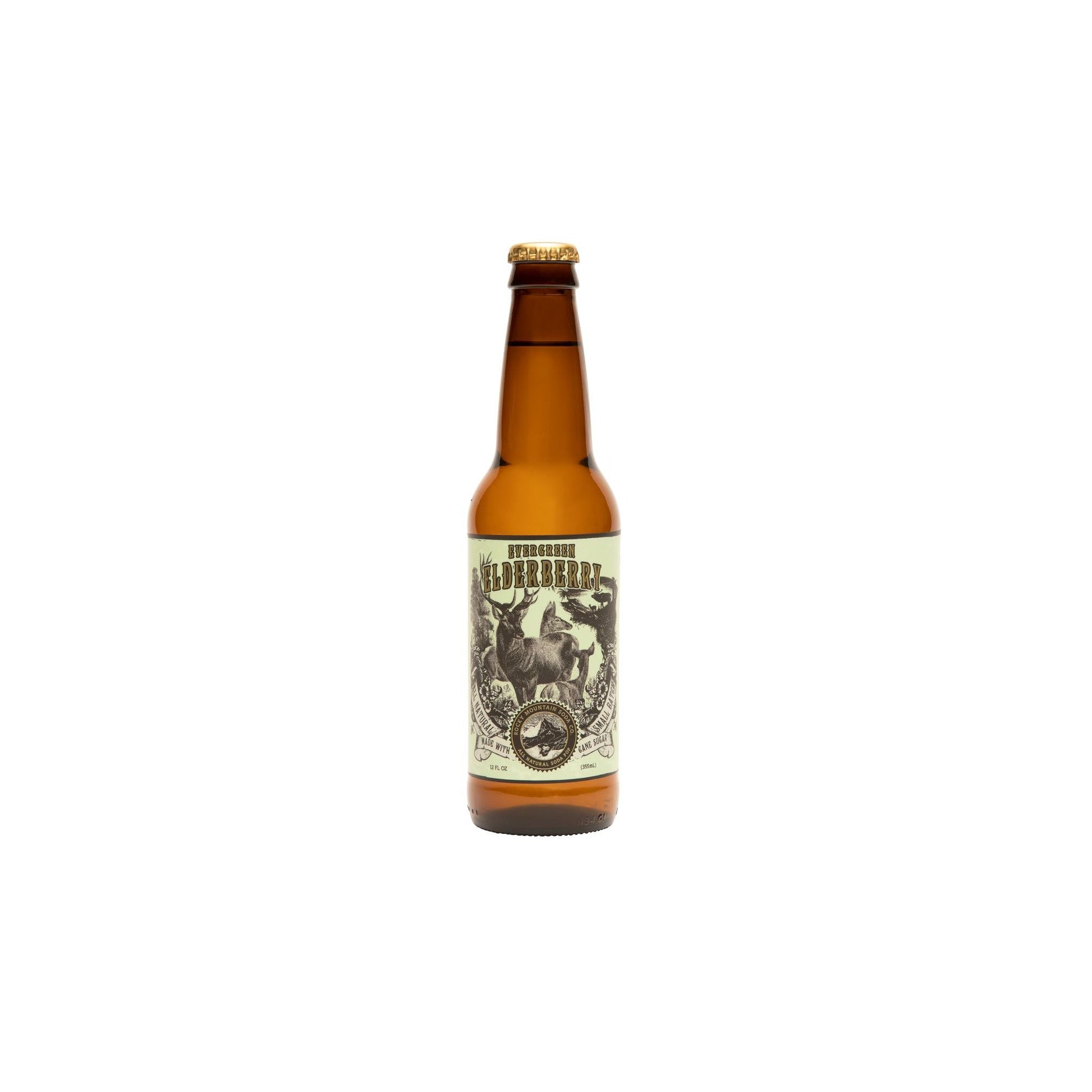 Amber glass bottle of elderberry soda with vintage wildlife label in drinks and food & beverage collections under $50