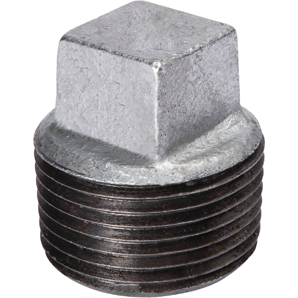 Galvanized malleable iron pipe plug with square head and threaded connection for plumbing and galvanized fittings collections under $50