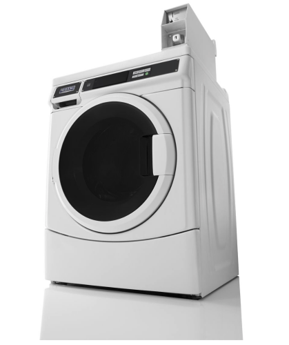 White commercial front-load washer with coin slot and digital controls from washers and appliances collection