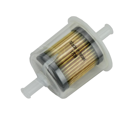 Transparent plastic inline fuel filter with pleated paper element for John Deere parts and lubricants collections under $50