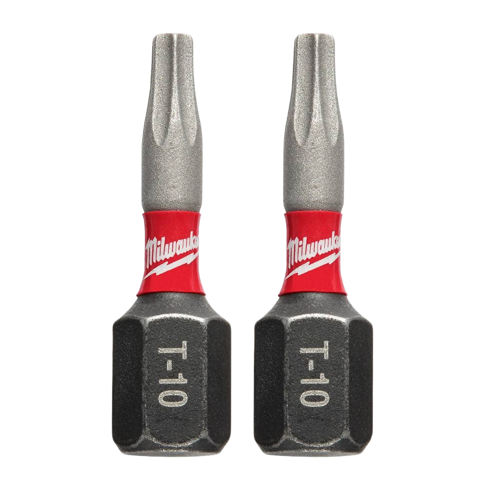 Pair of durable T10 TORX impact driver bits with Wear Guard Tip technology for tool accessories and home improvement projects