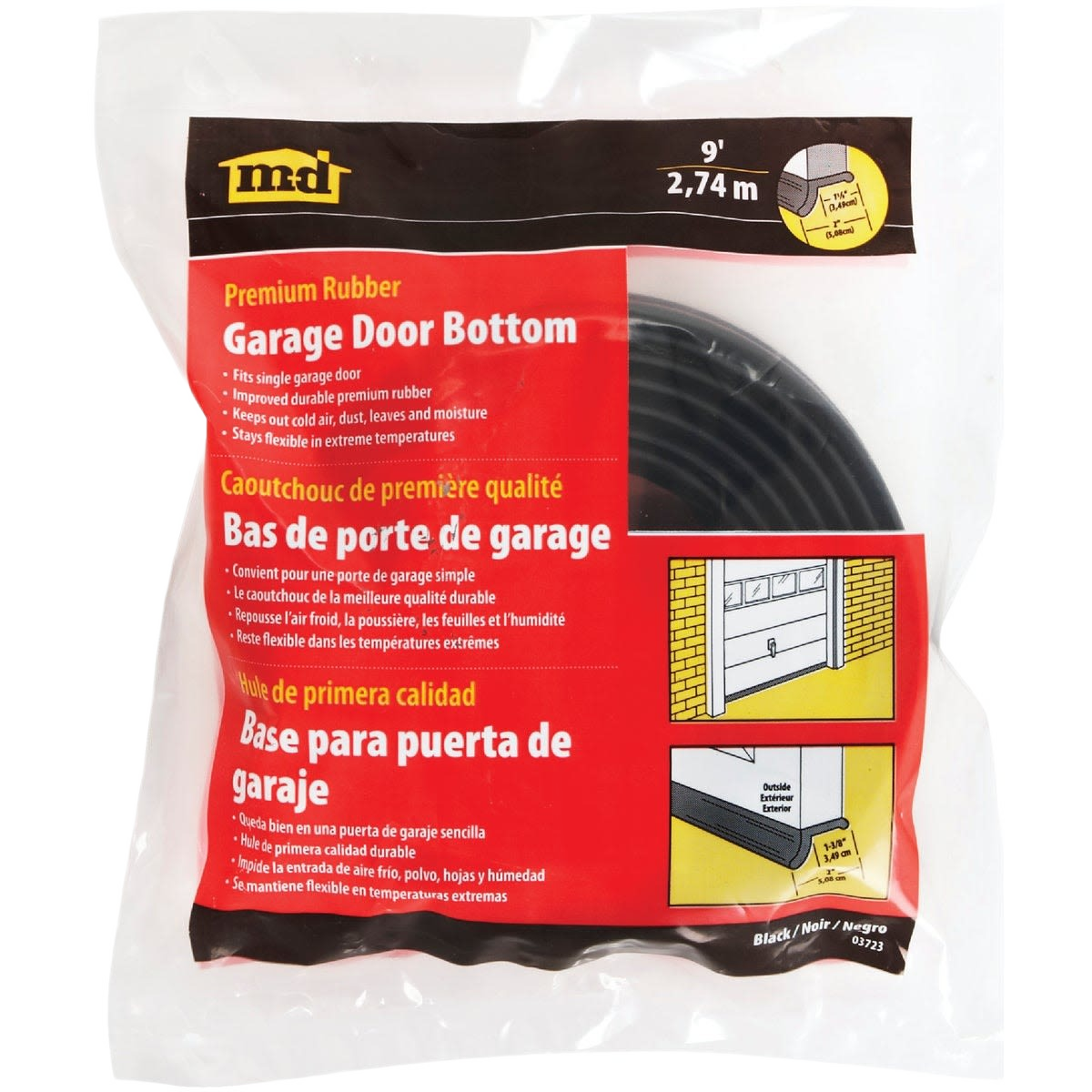 Black rubber garage door bottom seal in sealed packaging for hardware and home improvement under $50 collections