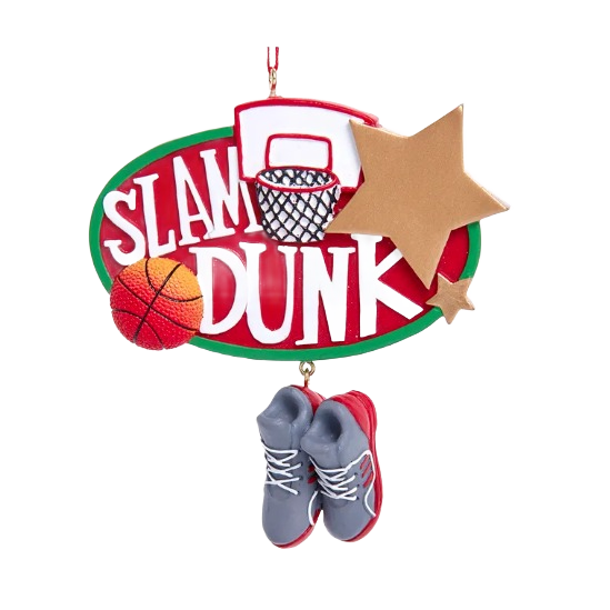Basketball-themed Christmas ornament with mini sneakers and star accents for festive tree decoration under $50 collection