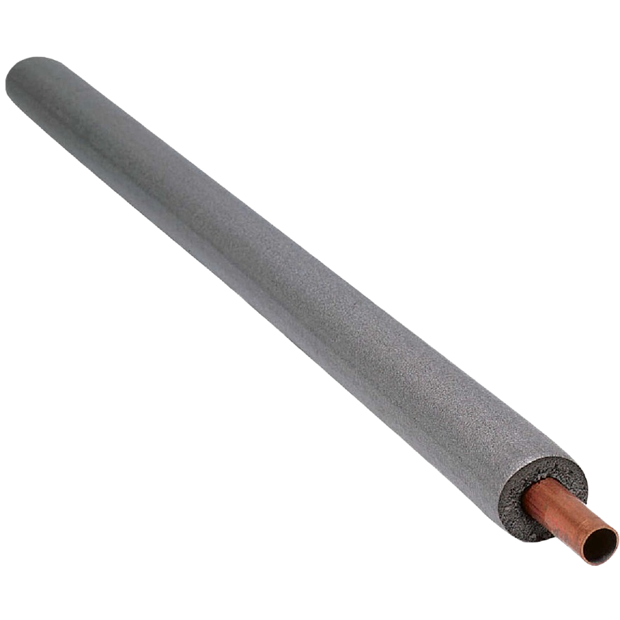 Gray semi-slit polyethylene pipe insulation wrap around copper pipe for tools and home improvement use