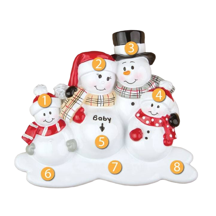 Family snowman Christmas ornament with two children and expecting mother for holiday decorations under 50 dollars collection
