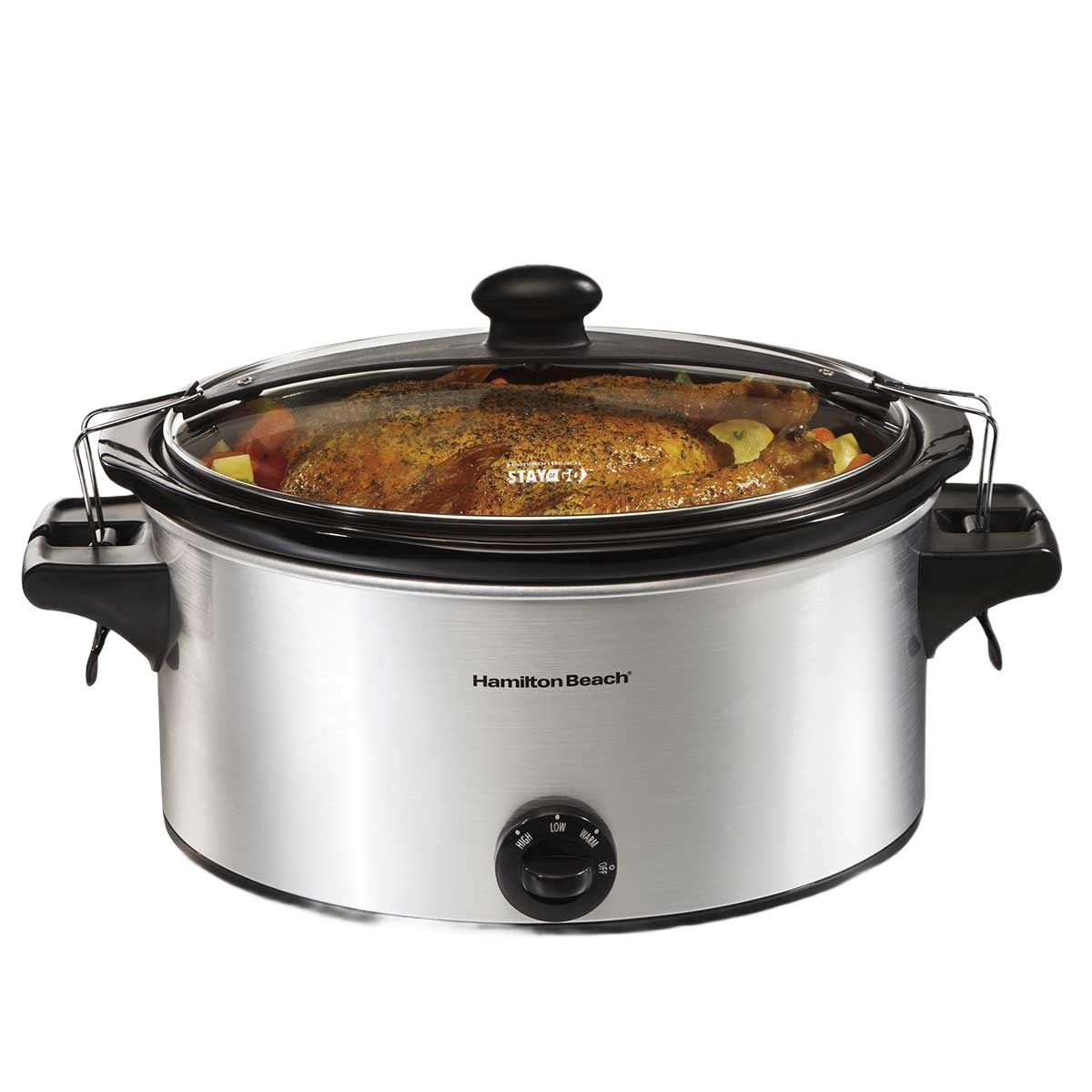 6-quart stainless steel slow cooker with clear locking lid and adjustable temperature for small kitchen appliances
