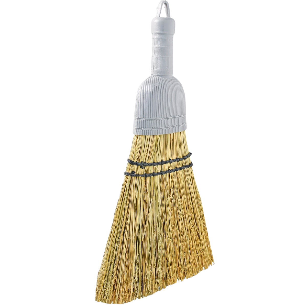 Natural fiber whisk broom with plastic handle and hang-up hole for quick clean-up in cleaning tools and brooms collection