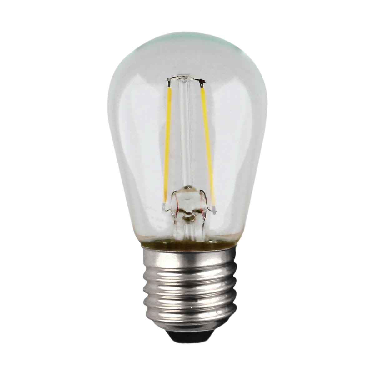 Clear glass LED bulb with silver metal screw base for decorative string lights in lighting and electrical use