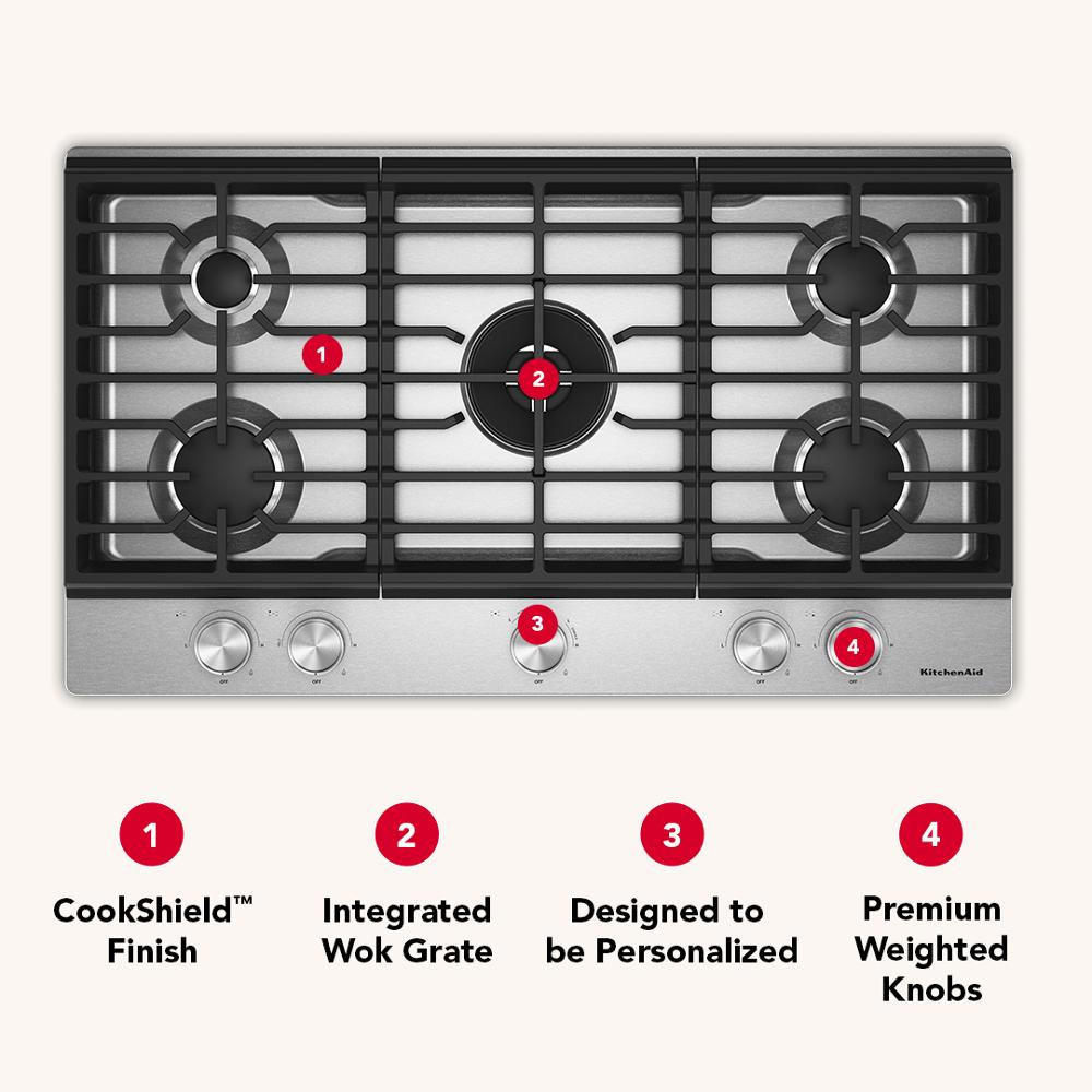 KitchenAid® 36  in. Gas Cooktop with 5 Burners and Integrated Wok Grate