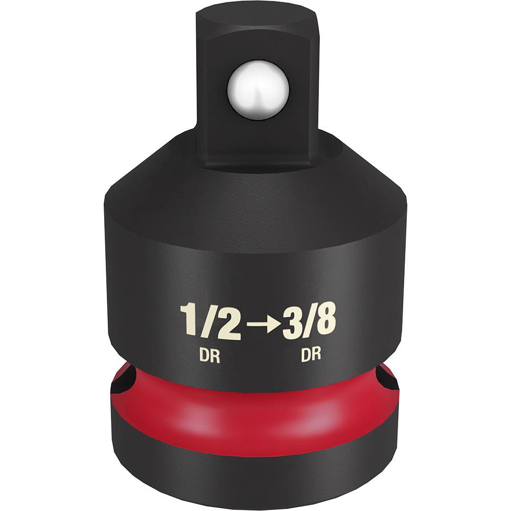 Black and red socket reducer adapter for converting 1/2" drive to 3/8" drive in home improvement tasks