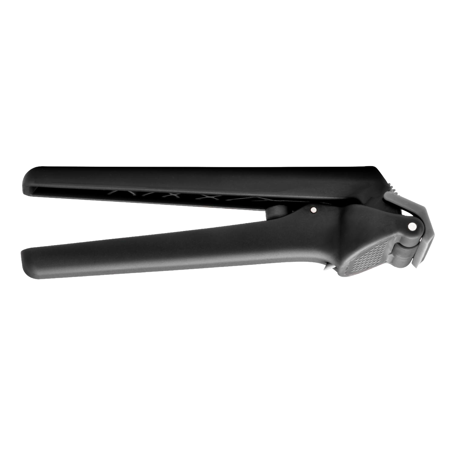 Black garlic press with ergonomic handles designed for efficient use, part of Kitchen Utensils and Kitchen Gadgets collections