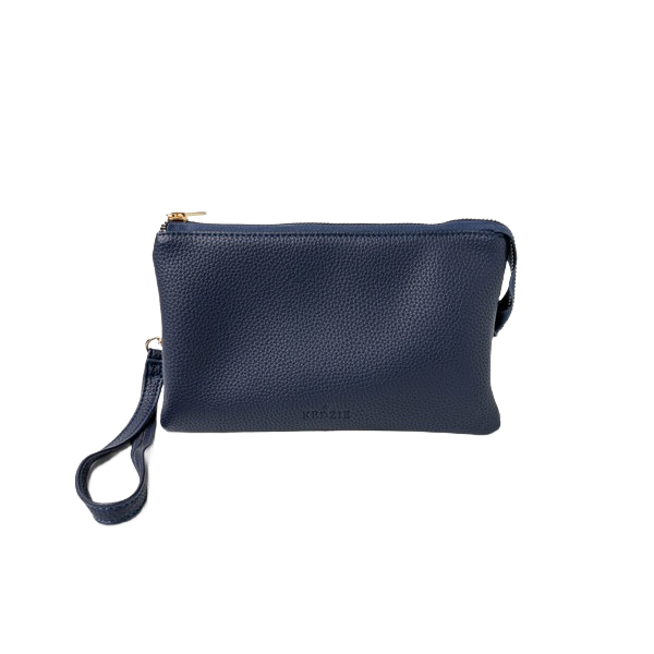 Navy vegan leather convertible wristlet with subtle embossed logo in Accessories and Bags & Wallets under $100 collection