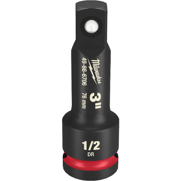 Black 3-inch 1/2 drive shockwave socket extension with red accent for impact tools in home improvement tasks