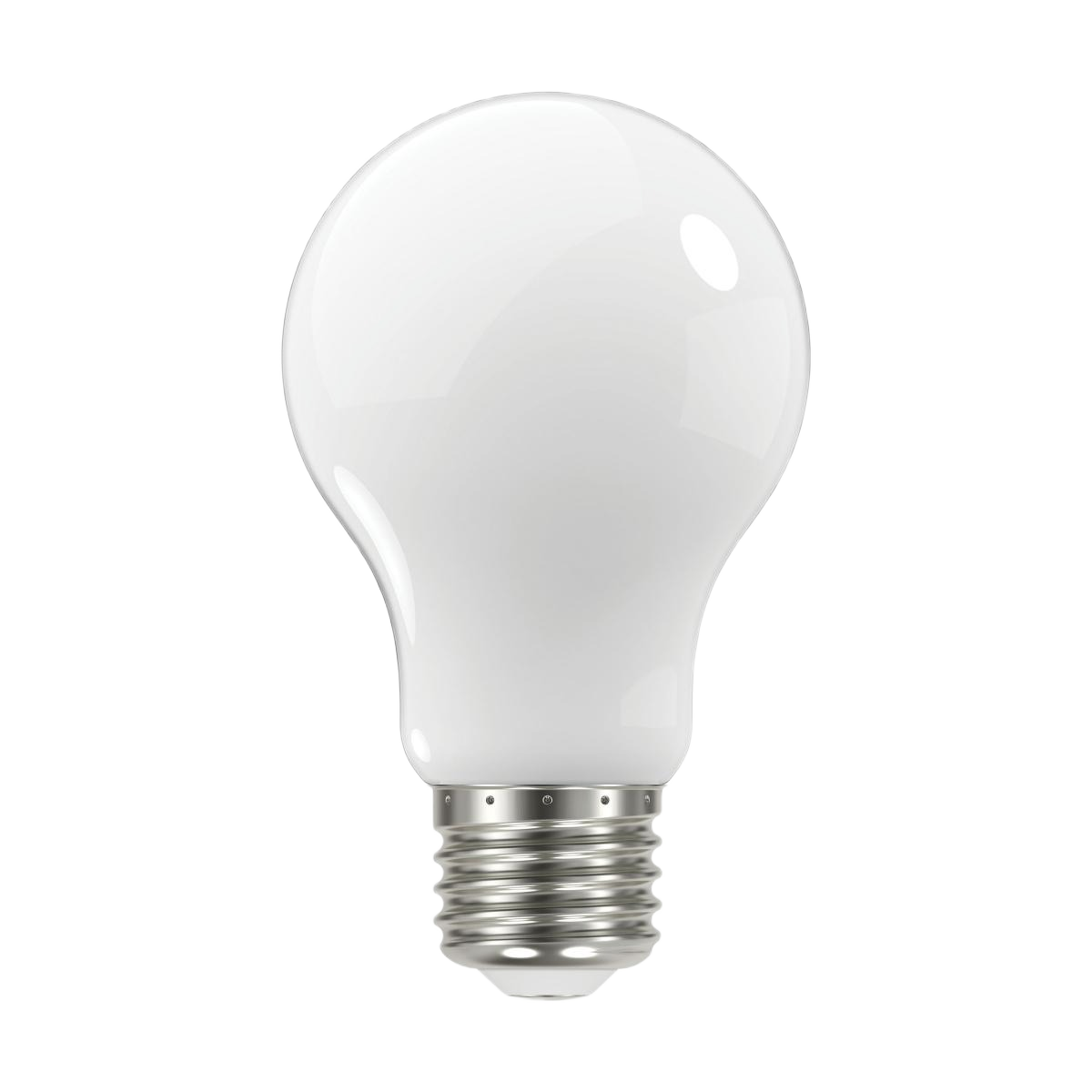White LED light bulb with medium base, energy-efficient option for home lighting and electrical fixtures.