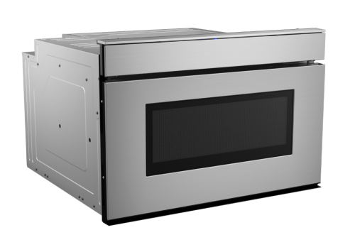 Contemporary stainless steel microwave drawer with black window and Easy Wave Open in microwaves and kitchen appliances collection
