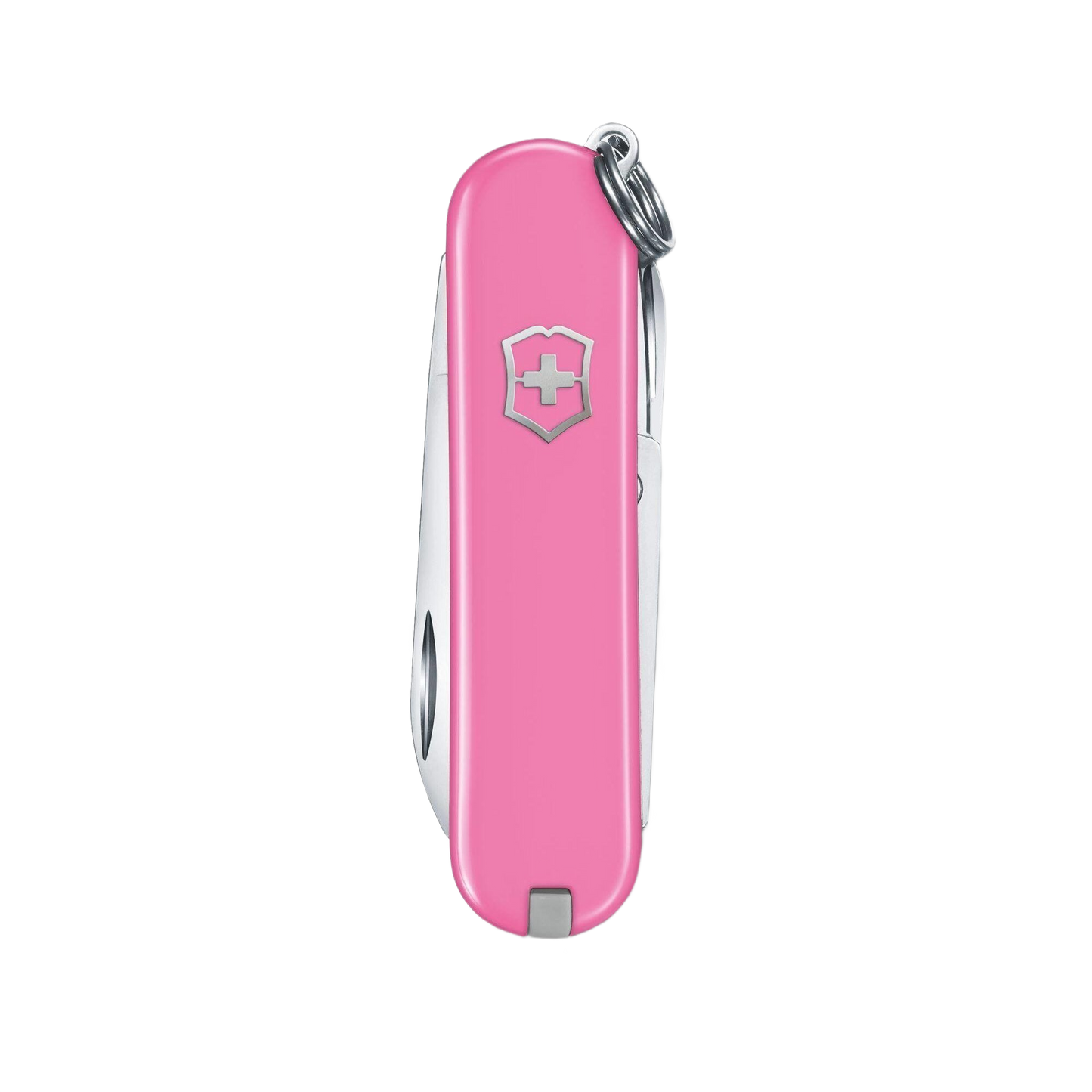 Pink Swiss Army pocket knife with keyring and classic Victorinox logo, compact for everyday tools and home improvement tasks