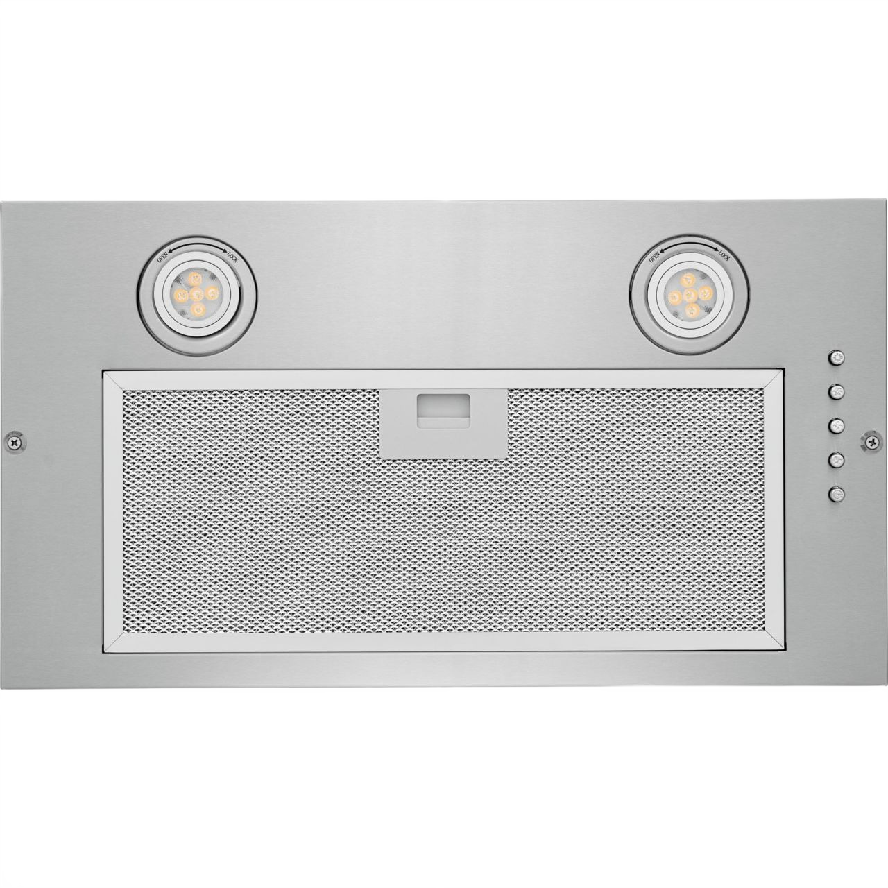 Stainless steel insert ventilation hood with LED lights and dishwasher-safe aluminum filter in range hoods collection