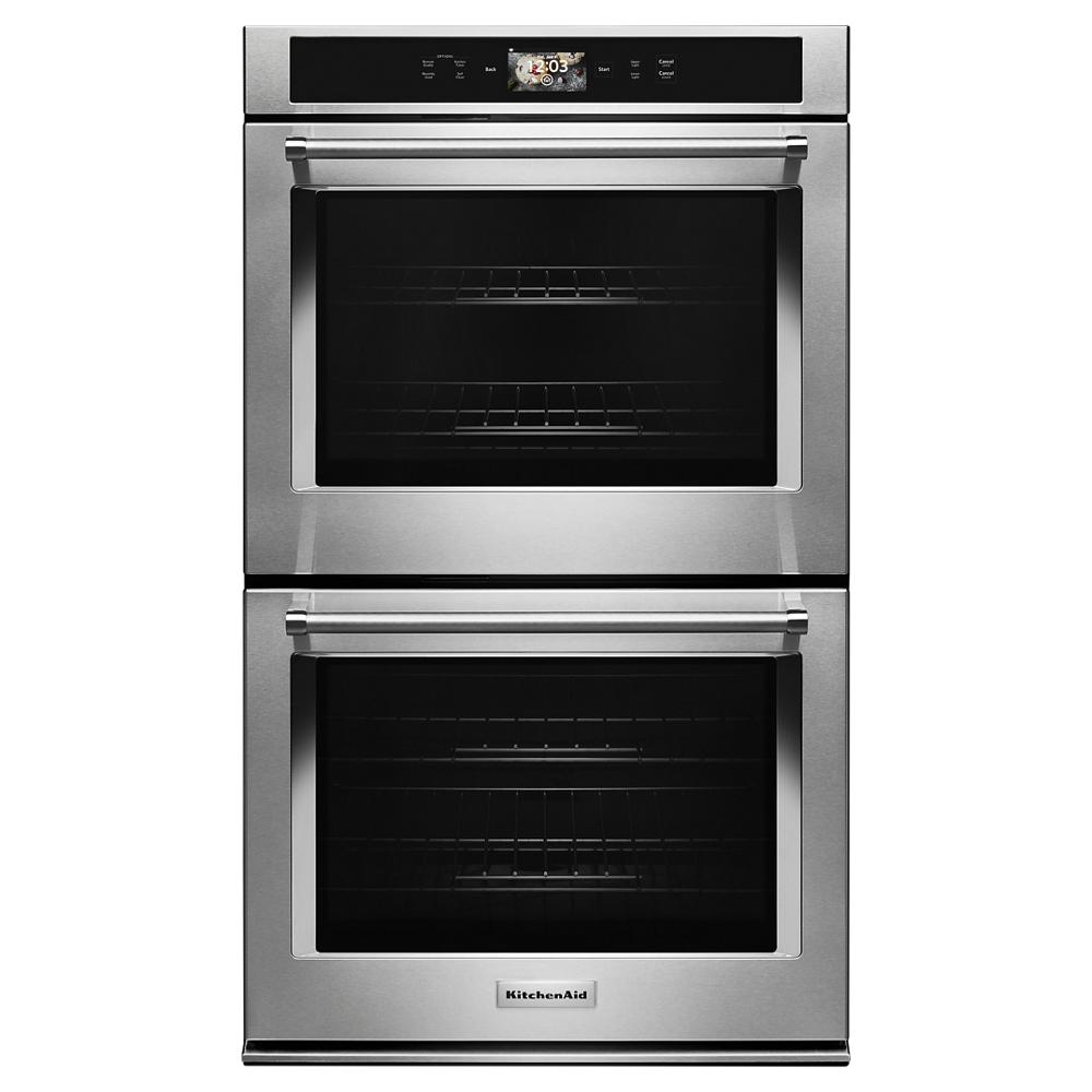 Stainless steel double wall oven with digital control panel in KitchenAid Appliances and Kitchen & Kitchenware collections