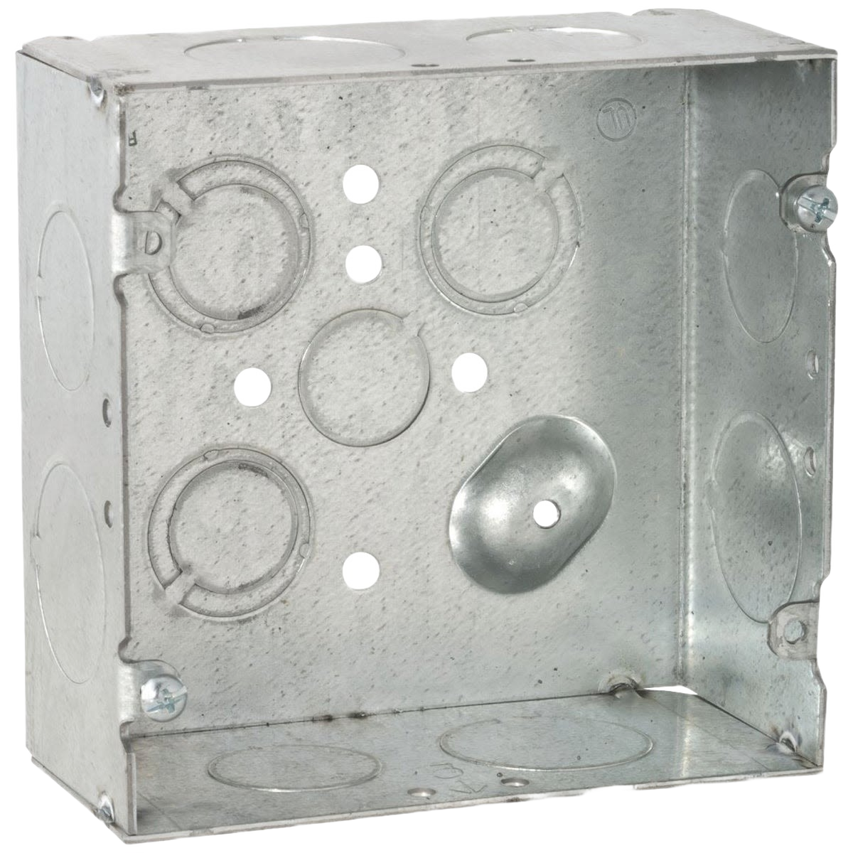 Galvanized steel 2-gang welded electrical wall box with multiple knockout openings for wiring installation