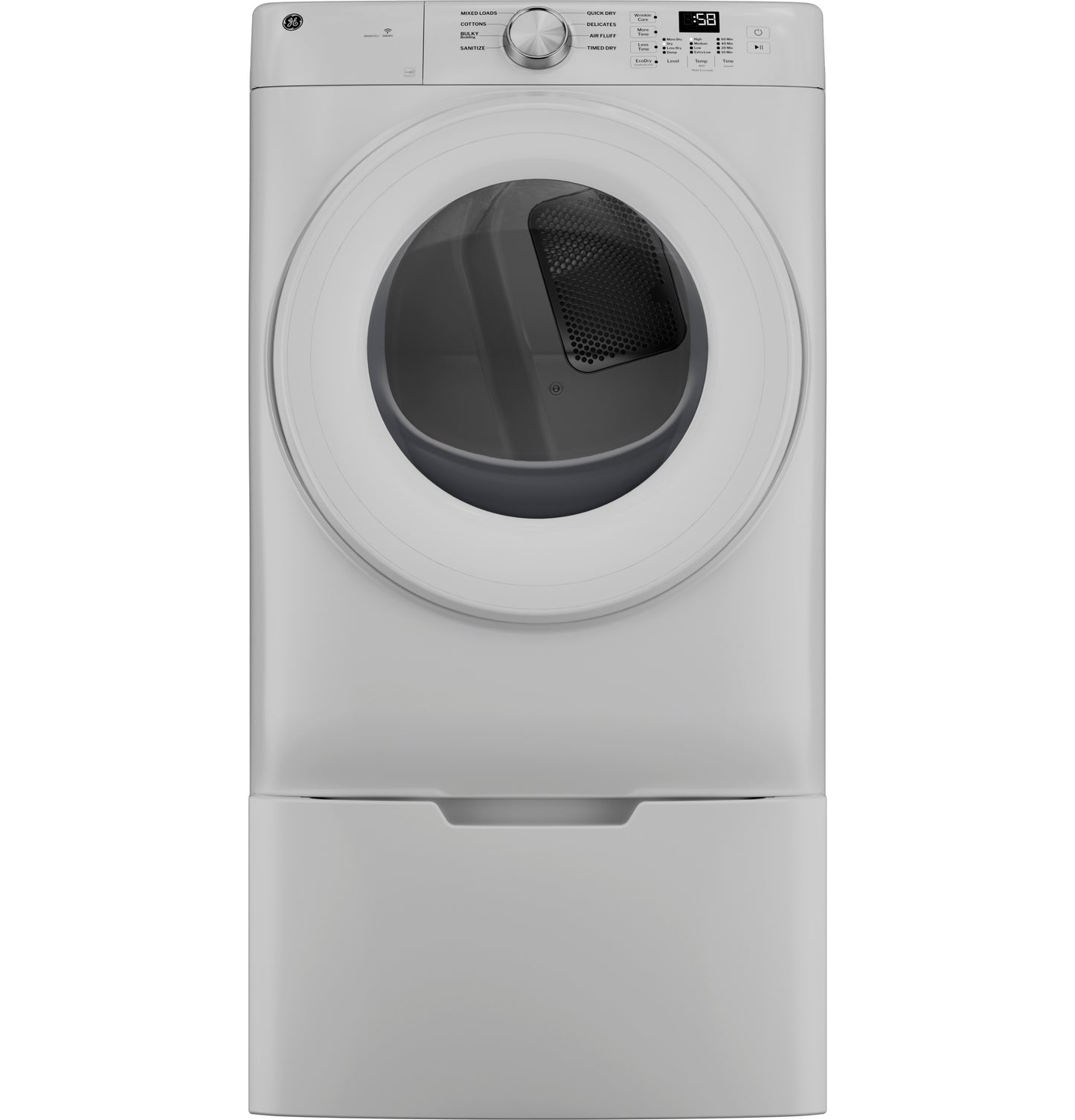White smart front load electric dryer with digital control panel and cycle selector knob from Dryers collection