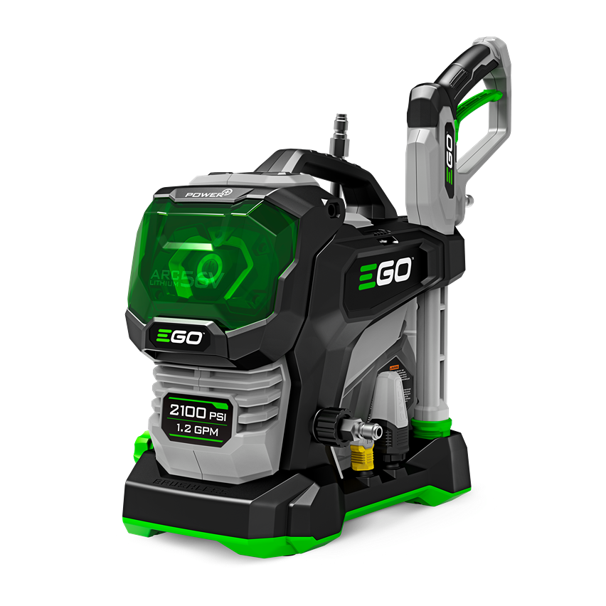 Compact pressure washer with black and green design delivering 2100 PSI and battery-powered for home improvement tasks