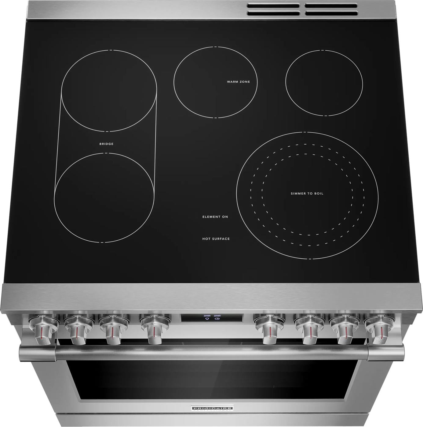 stainless steel electric range with smooth glass cooktop and multiple heating zones in ranges and kitchenware collection
