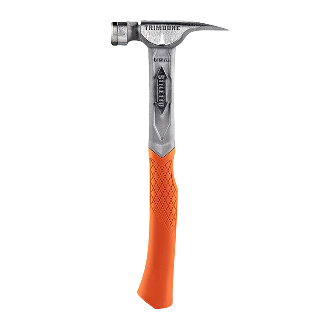 Steel claw hammer with diamond-patterned orange grip for improved handling in tools and home improvement tasks