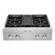 30-inch KitchenAid stainless steel 4-burner gas cooktop with commercial-style grates from Cooktops collection