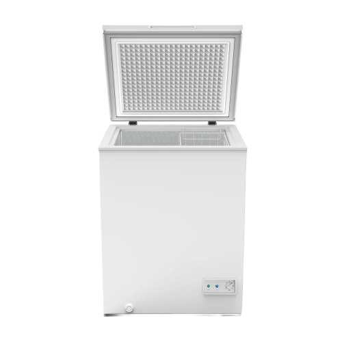 White chest freezer with open lid showing textured interior and control panel in freezers and kitchenware collection