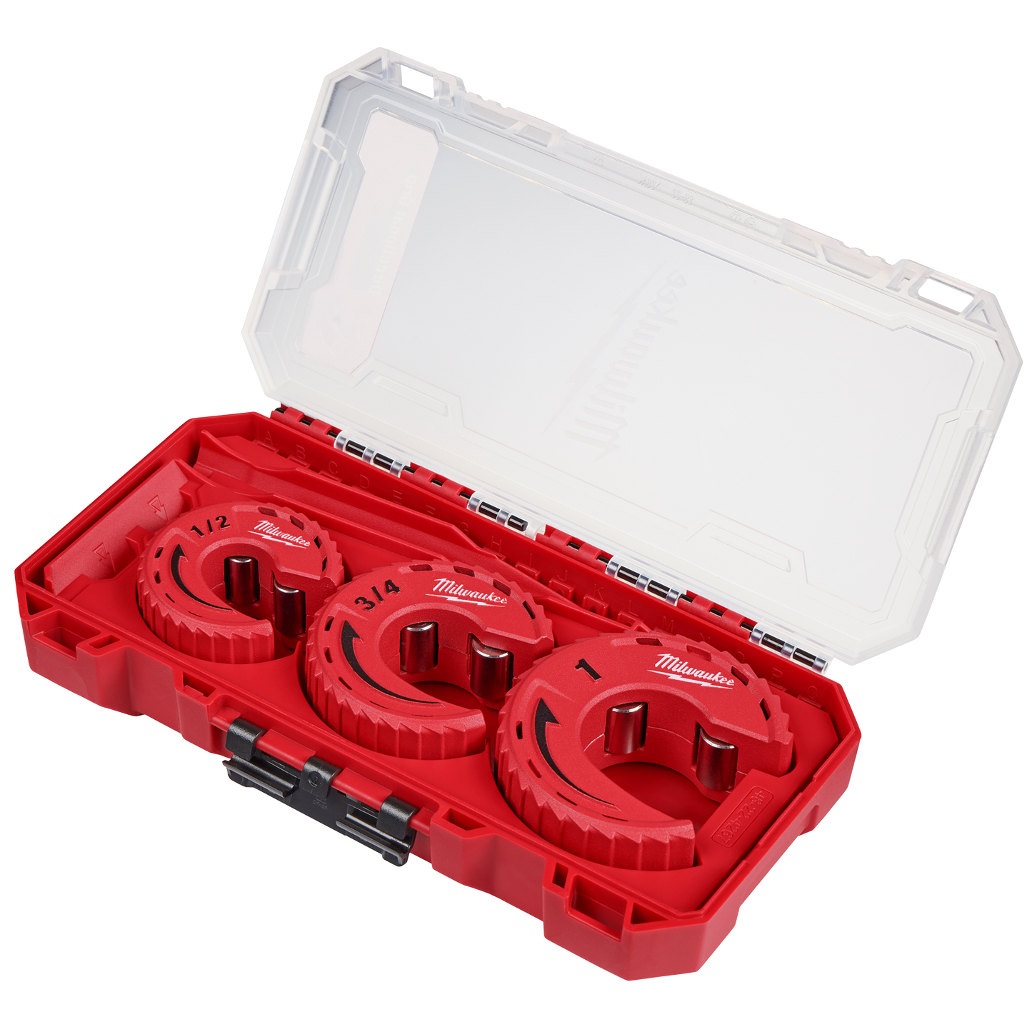 Set of three red close quarters tubing cutters in a sturdy case for home improvement and tools use