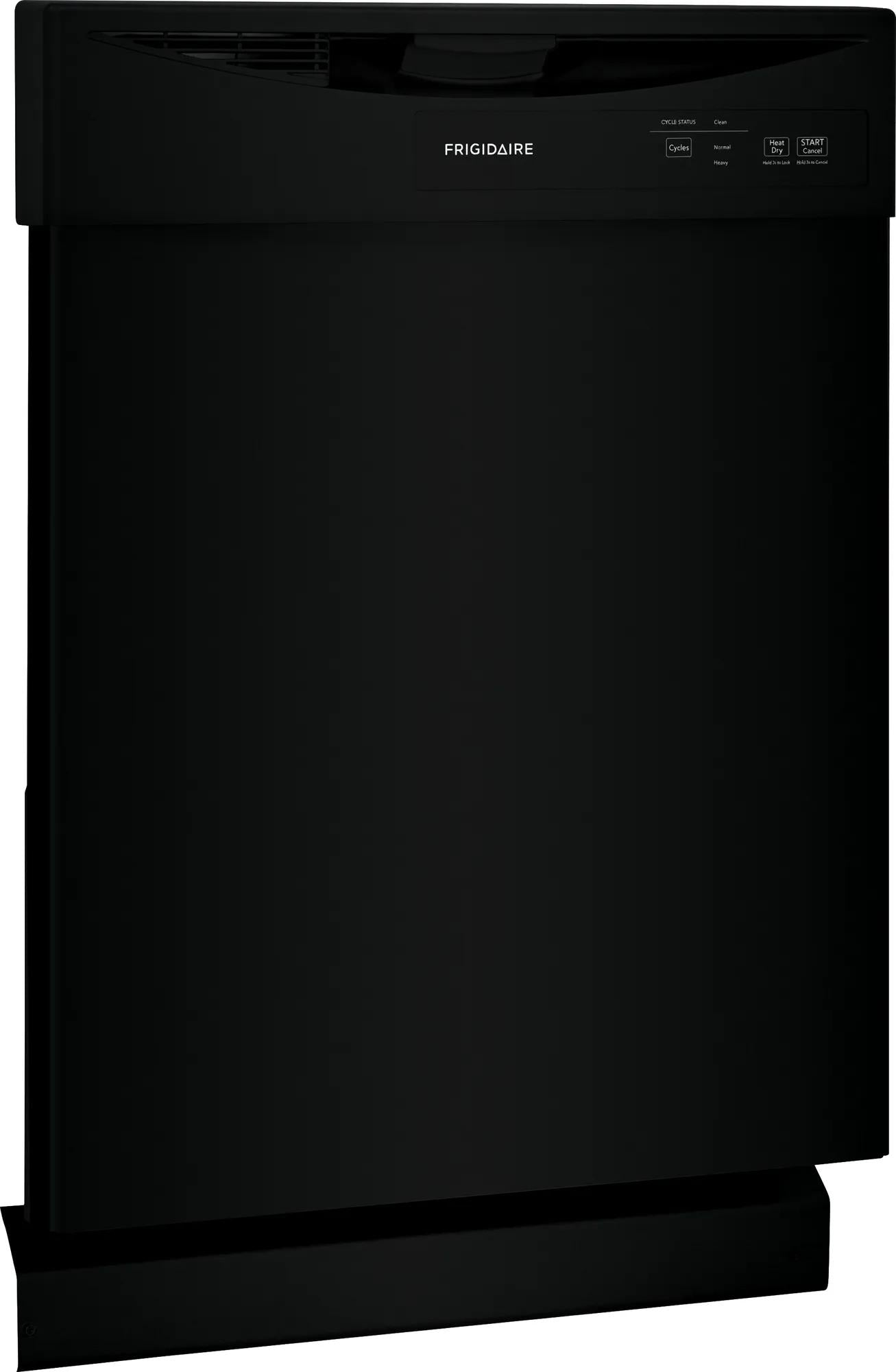 Black built-in dishwasher with front control panel and cycle options, part of dishwashers and kitchen appliance collections.