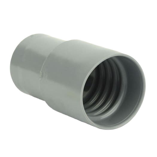 Gray rubber plumbing connector with threaded interior for tools and home improvement applications