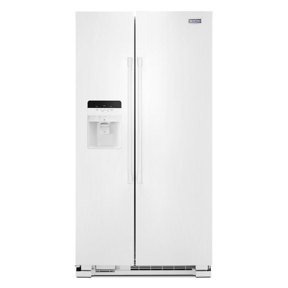 36-inch wide side-by-side refrigerator with exterior ice and water dispenser in white finish from Appliances collection